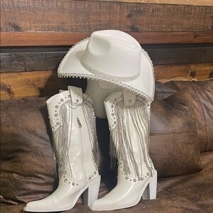 Sugar Thrillz White Heeled Boots with Silver Accents